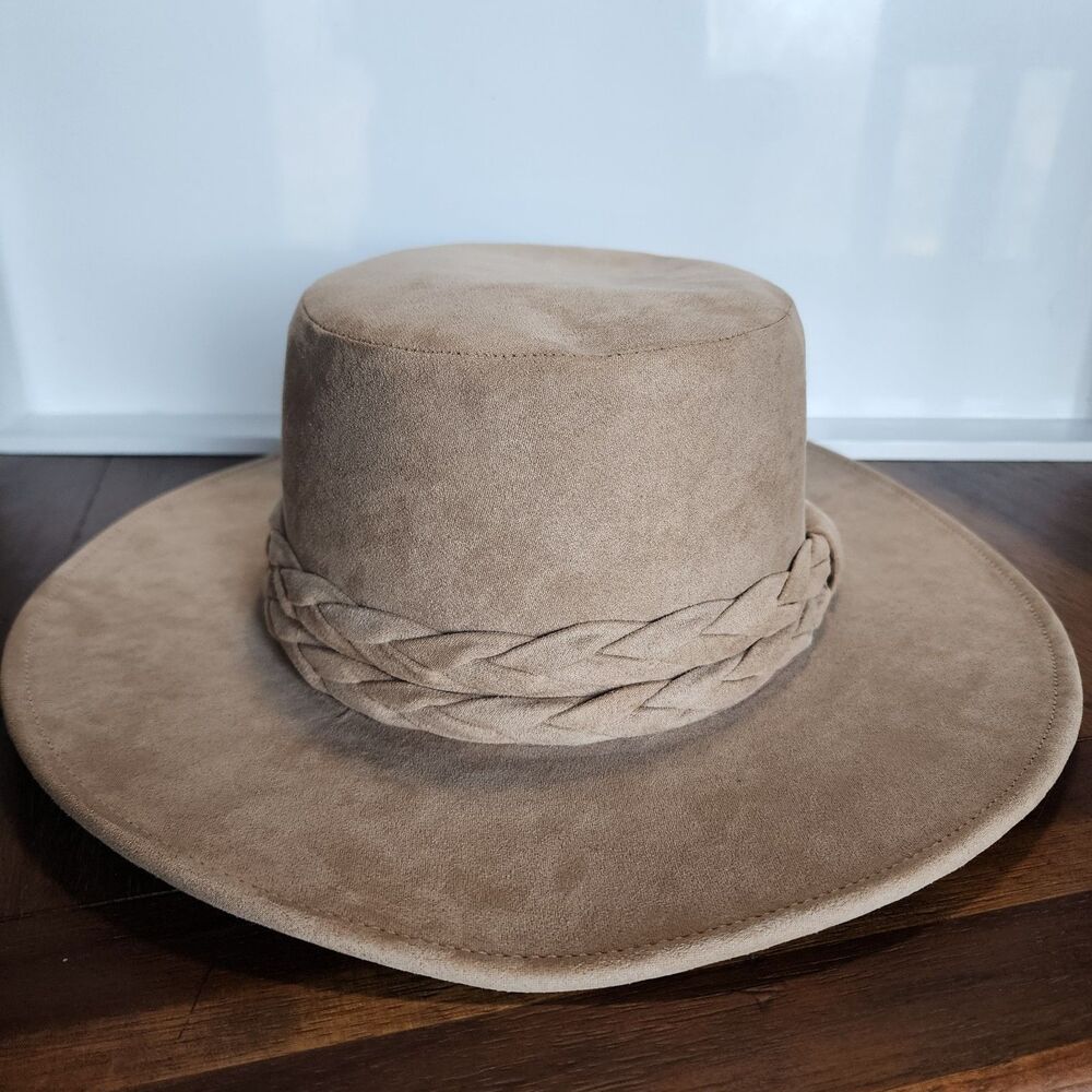 Anthropologie ASN Los Angeles Faux Suede NAKED Hat Women’s Cordobes Braided Wide